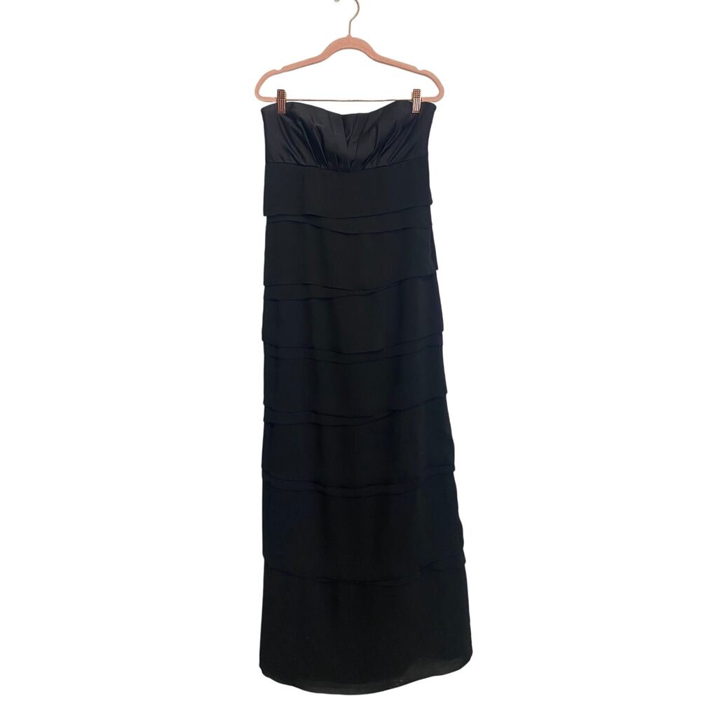Max and Cleo Black Tube Cocktail Maxi Dress Tiered Chiffon Size 6 US